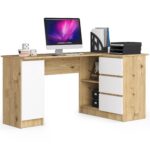 Rohový písací stôl B20 155 cm dub artisan/bílý pravý