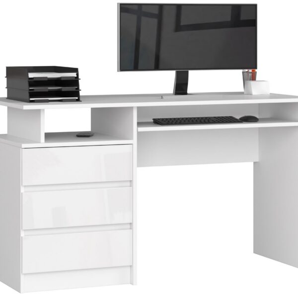 Volně stojící psací stůl CLP 135 cm bílý lesk