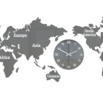 Nástenné samolepiace hodiny Mapa sveta 110x55 cm sivé