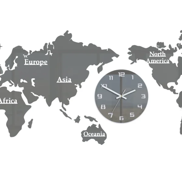 Nástenné samolepiace hodiny Mapa sveta 110x55 cm sivé