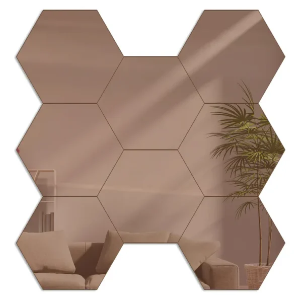 Nástenné samolepiace zrkadlo Hexagón hnedé