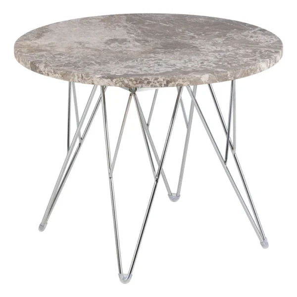Odkladací stolík Prunus 55 cm šedo-hnedý mramor/chróm