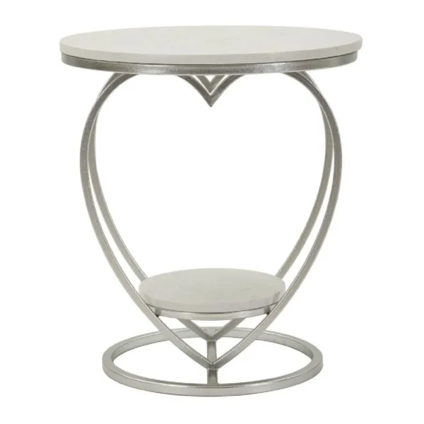 Odkladací stolík Srdce 40 cm strieborný/biely mramor