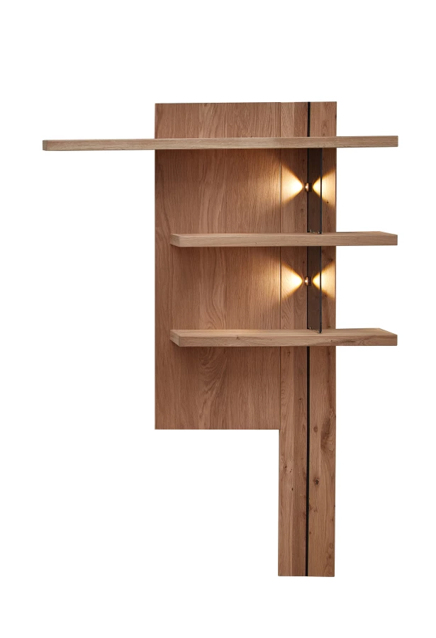 Policový panel Napoli 34 s LED 121 cm z masívu dub biely Policový panel Napoli 34 s LED 121 cm z masívu dub biely