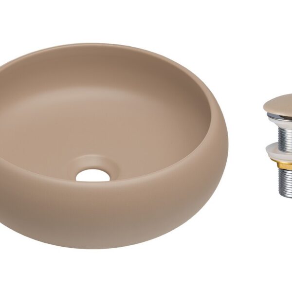 Súprava keramického umývadla s výpusťou WIKI 36 cm cappuccino