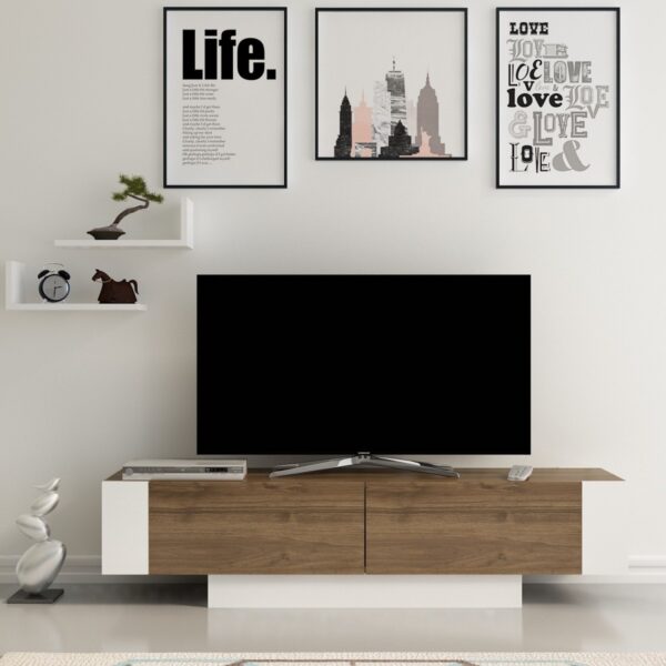 TV stolík MATERA 150 cm + polica orech/biely