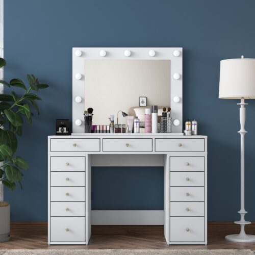 Toaletný stolík Melissa 04 s LED zrkadlom biely Toaletný stolík Melissa 04 s LED zrkadlom biely