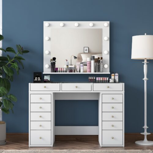 Toaletný stolík Melissa 04 s LED zrkadlom biely/číry Toaletný stolík Melissa 04 s LED zrkadlom biely/číry