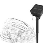 Vianočná strieborná LED reťaz NANO 12 m s časovačom a solárnym panelom studená biela