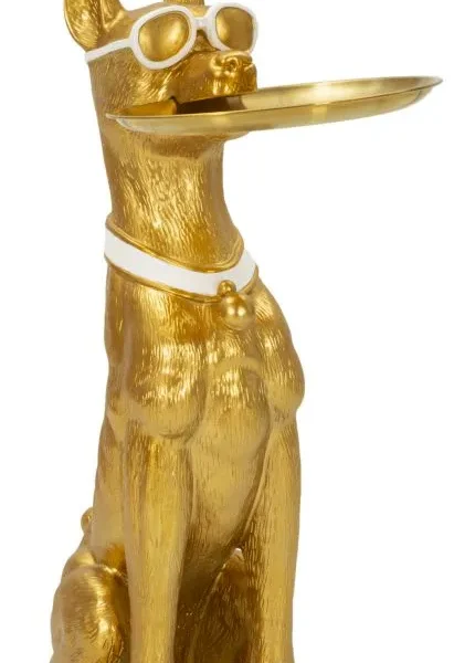 Dekoratívna socha Dog Pit s podnosom 74 cm zlatá