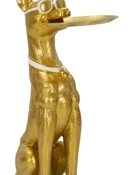 Dekoratívna socha Dog Pit s podnosom 91 cm zlatá