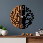 Dekoratívne nástenné hodiny WALLIE TREE 56 cm čierne/orech