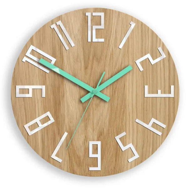 Drevené nástenné hodiny štíhle 33 cm biele/mätové/hnedé