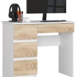 Písací stôl A-7 90 cm biely/dub sonoma ľavý