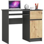Písací stôl PIKSEL 90 cm grafitovo sivý/dub artisan pravý