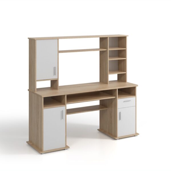 Písací stôl Vigo 160 cm s nadstavcom dub Sonoma/biely
