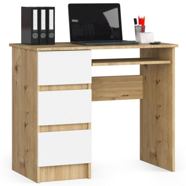 Psací stůl A-6 90cm dub artisan/bílý levý