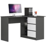 Rohový písací stôl B16 124 cm šedý/bílý pravý