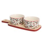 Sada 2 ks porcelánových misek s podnosem PORCELO vícebarevná