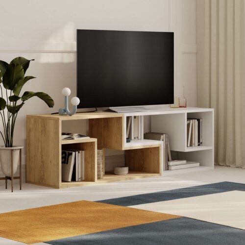 Televízny stolík Houseland Glis dub zafírový/biely Televízny stolík Houseland Glis dub zafírový/biely
