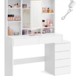 Toaletní stolek Vasagle Ginny 117 cm s LED osvětlením bílý
