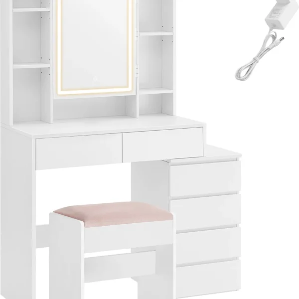 Toaletní stolek s LED osvětlením a taburetem Vasagle Ginny 98 cm bílý
