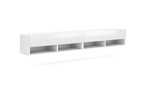 Závesný TV stolík Derby 200 cm biely mat/biely lesk Závesný TV stolík Derby 200 cm biely mat/biely lesk