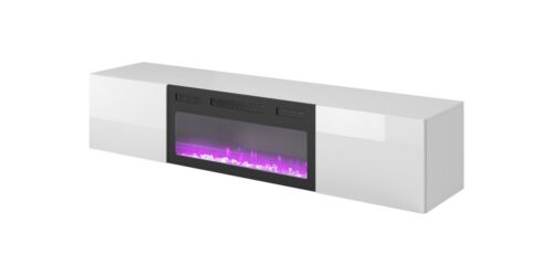 Závesný TV stolík LICO s krbom 180 cm biely Závesný TV stolík LICO s krbom 180 cm biely