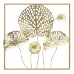 Kovová nástenná dekorácia Flowers 50x50 cm zlatá