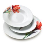 Porcelánová jídelní sada LEA Tulip 18 ks bílá/červená