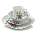Porcelánová jídelní sada s hrníčkem LEA Lavender 16 ks bílá/fialová