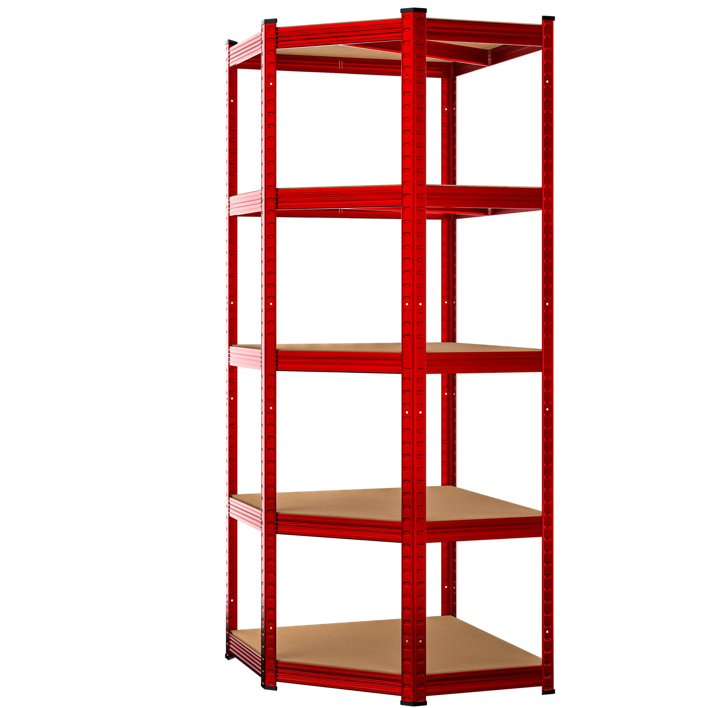 Rohový dílenský regál Della 70x180 cm červený/hnědý Rohový dílenský regál Della 70x180 cm červený/hnědý