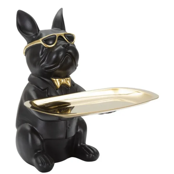Dekorácia s táckou Bull Dog 19 cm čierna/zlatá