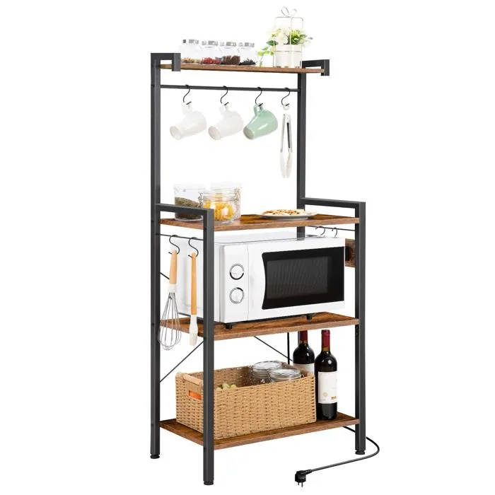 Kuchyňský regál s integrovanou zásuvkou Vasagle Qere 58 cm černý/hnědý Kuchyňský regál s integrovanou zásuvkou Vasagle Qere 58 cm černý/hnědý