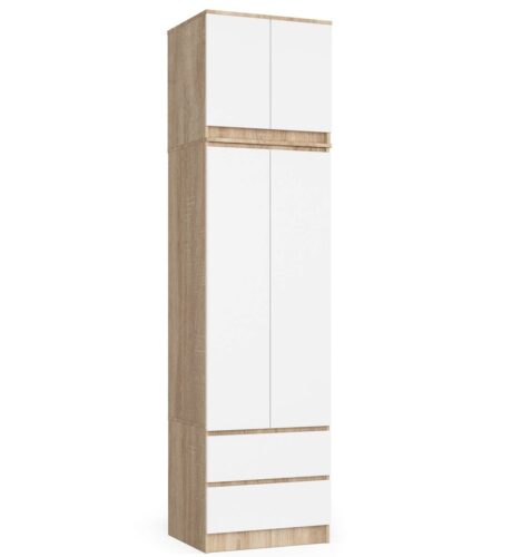 Šatníková skriňa s nástavcom STAR 234 cm biela/dub sonoma Šatníková skriňa s nástavcom STAR 234 cm biela/dub sonoma