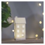 Vianočná LED svetelná dekorácia Domček 16 cm biela