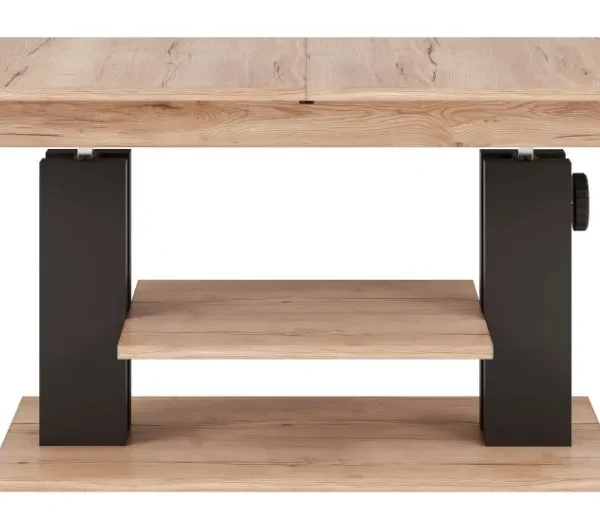 Výškově nastavitelný rozkládací konferenční stolek Moduvo 120/170 cm dub Halifax/černý