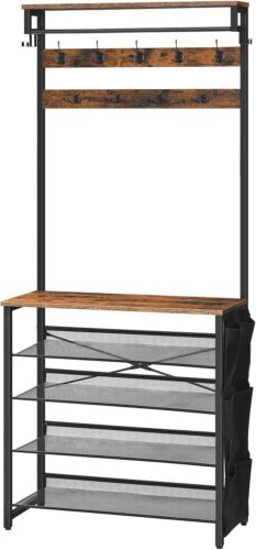 Předsíňový věšák s botníkem Vasagle Mino 75 cm černý/hnědý Předsíňový věšák s botníkem Vasagle Mino 75 cm černý/hnědý