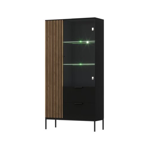 Vitrína Meorati s LED osvětlením 100 cm černá/dub Artisan Vitrína Meorati s LED osvětlením 100 cm černá/dub Artisan